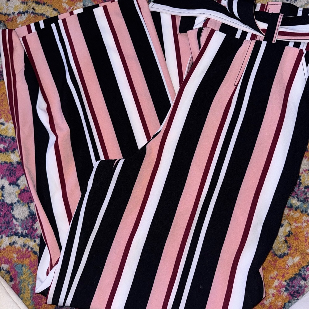 New York & Company Black Pink White Striped Trousers